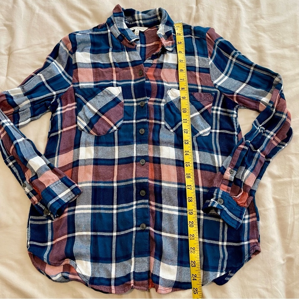 Lucky Brand Navy Plaid Shirt Size XS - Picture 3 of 6